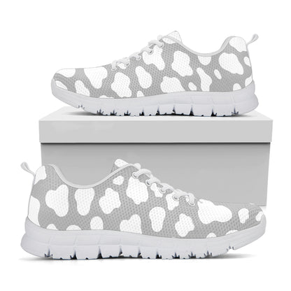 White And Grey Cow Print White Running Shoes