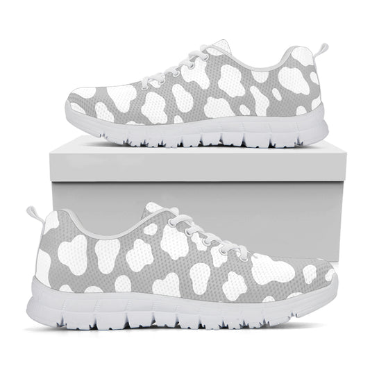 White And Grey Cow Print White Running Shoes