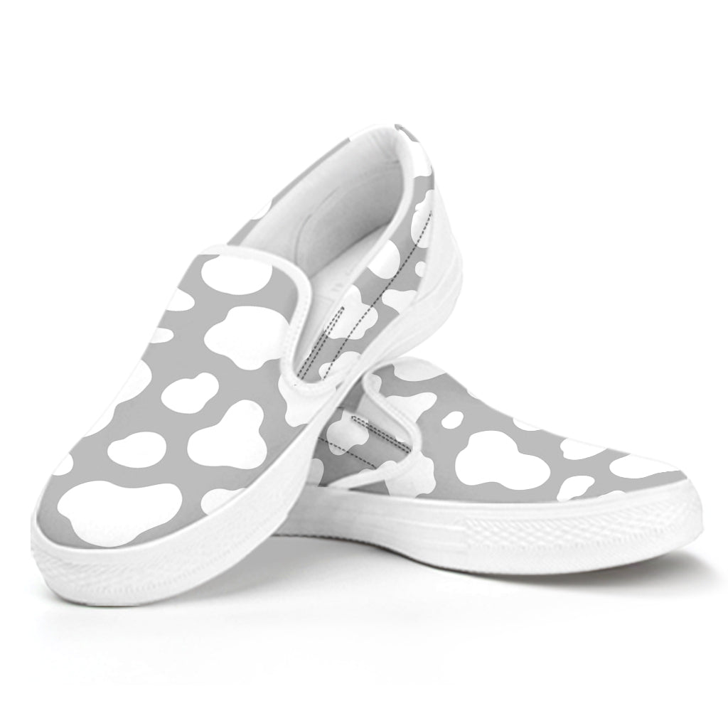 White And Grey Cow Print White Slip On Sneakers