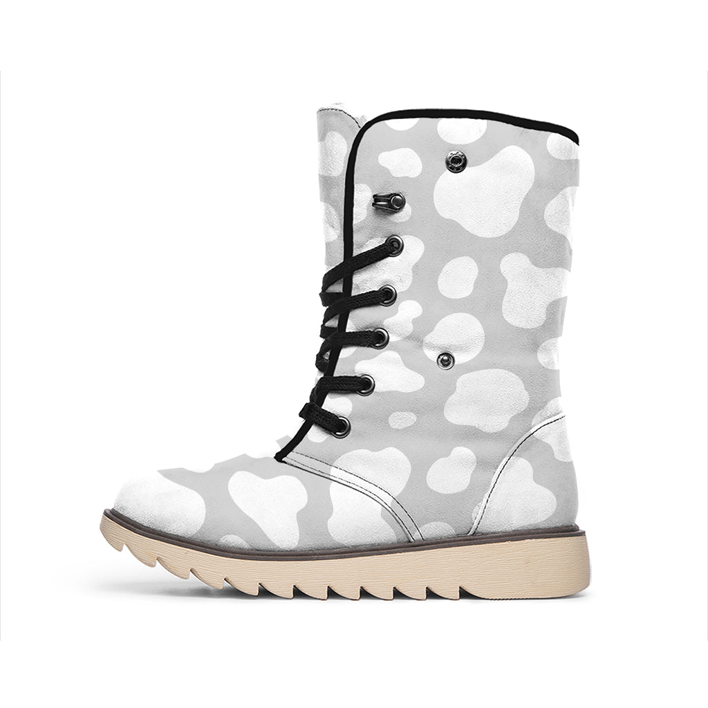 White And Grey Cow Print Winter Boots