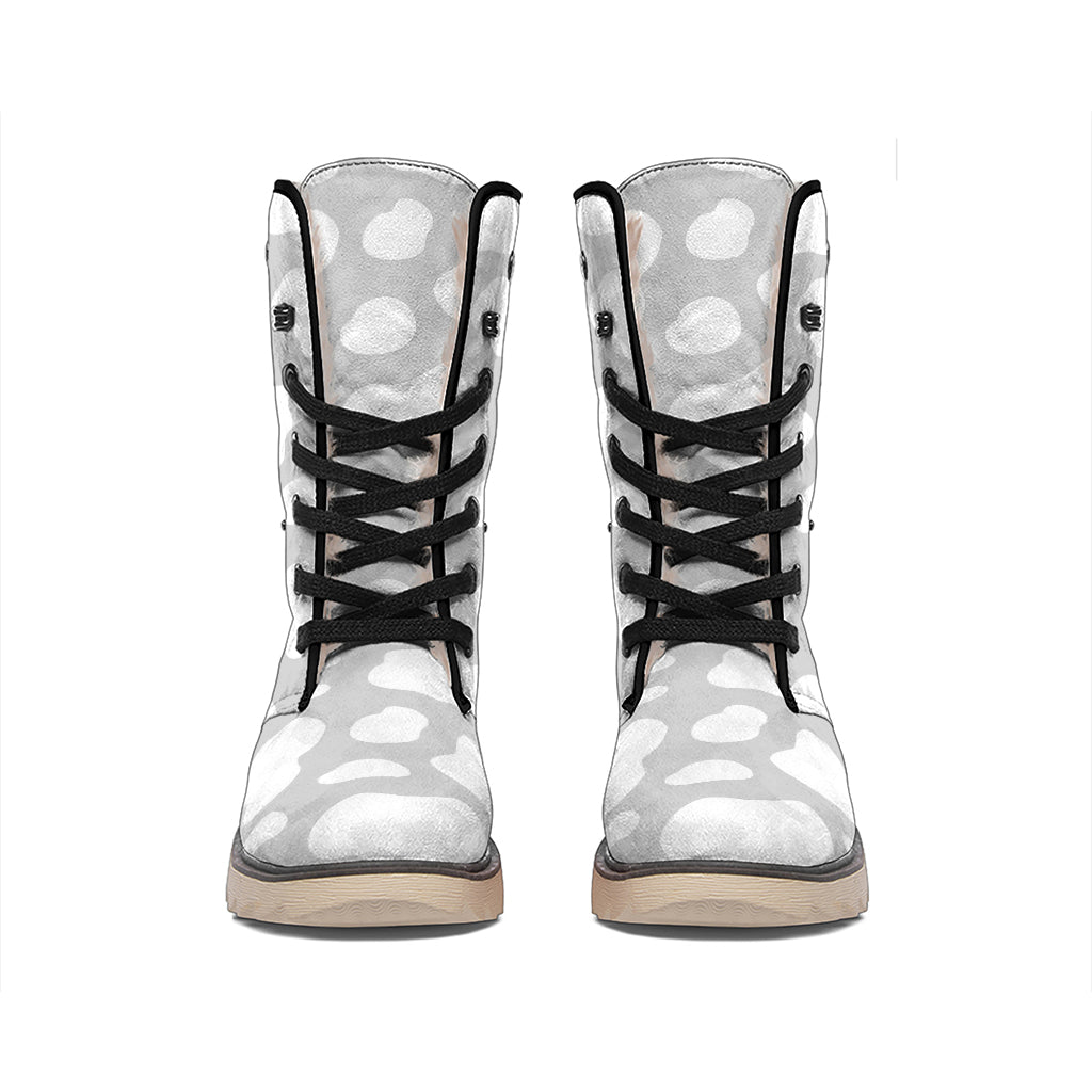 White And Grey Cow Print Winter Boots