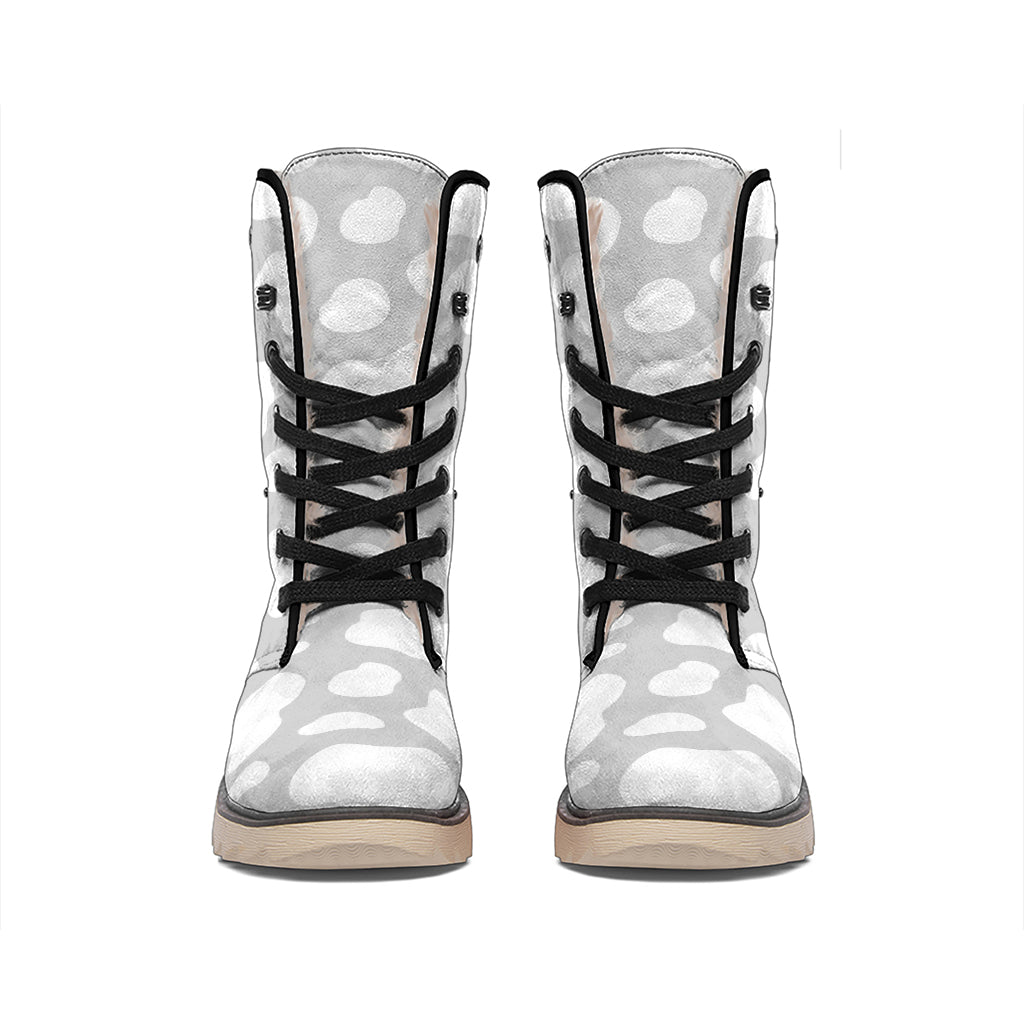 White And Grey Cow Print Winter Boots