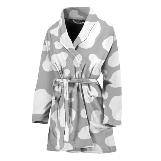 White And Grey Cow Print Women's Bathrobe