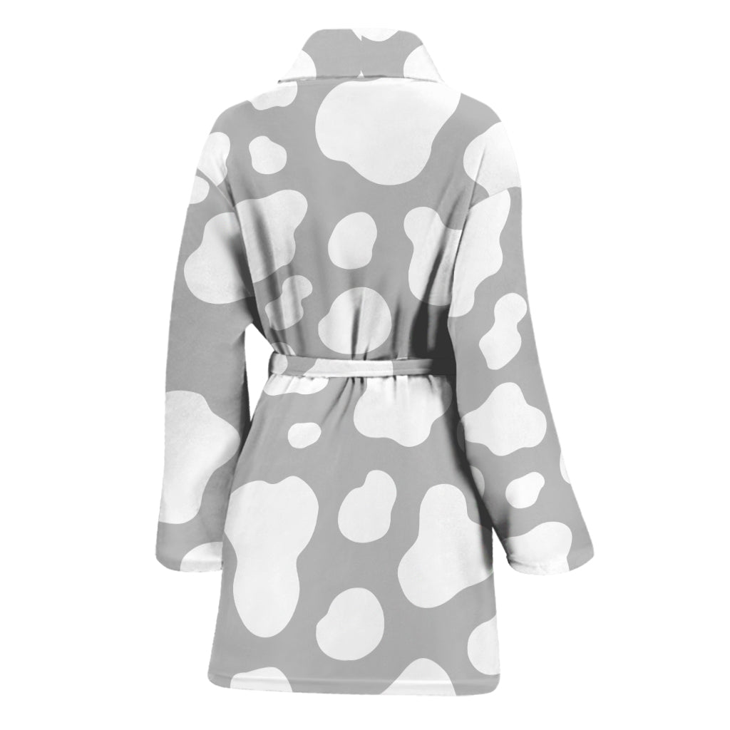 White And Grey Cow Print Women's Bathrobe