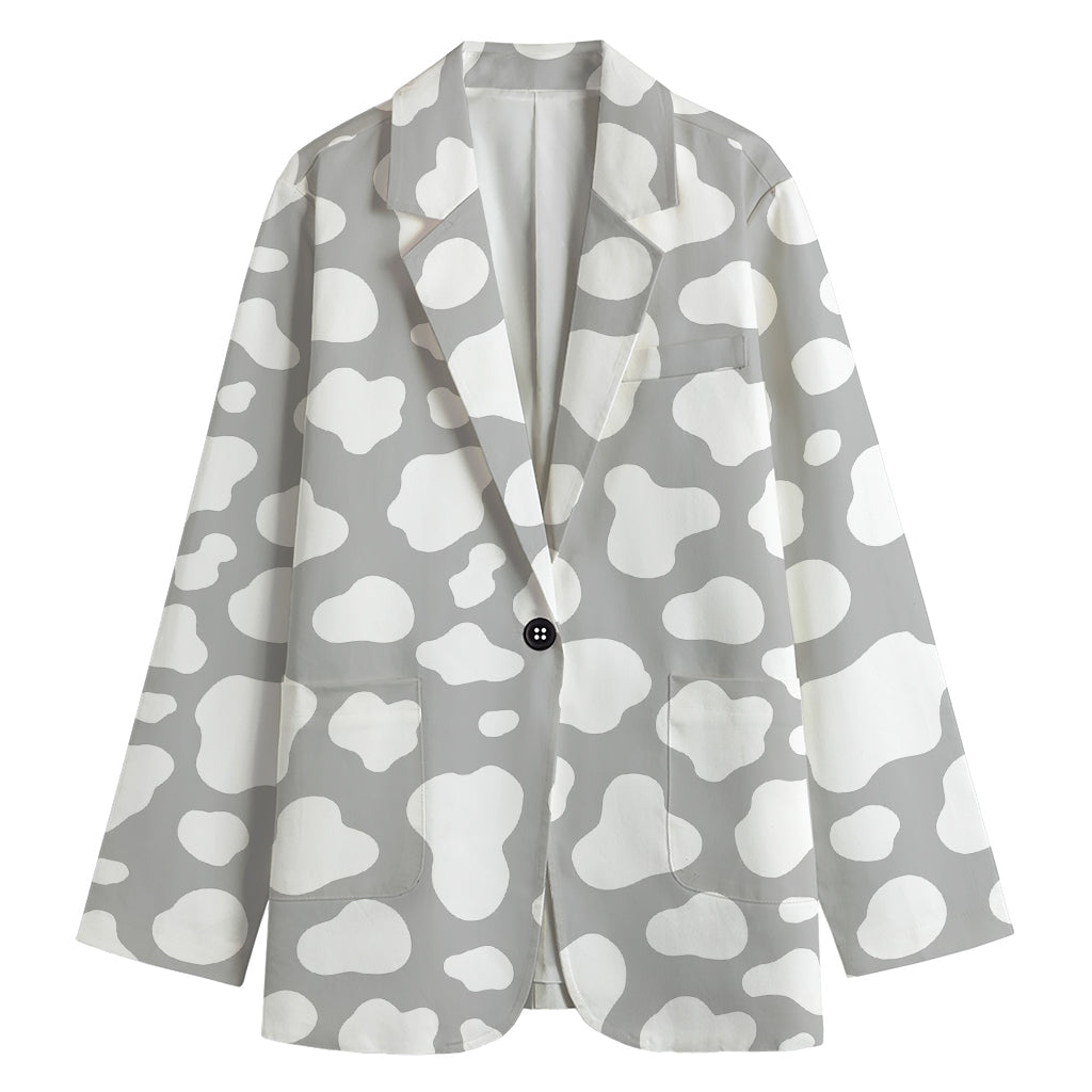 White And Grey Cow Print Women's Blazer