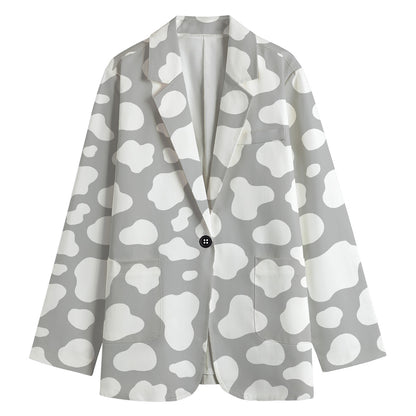 White And Grey Cow Print Women's Blazer