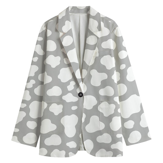 White And Grey Cow Print Women's Blazer