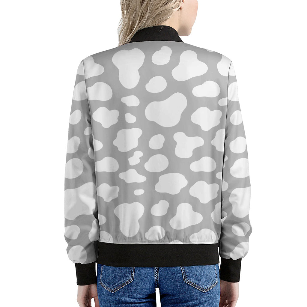 White And Grey Cow Print Women's Bomber Jacket