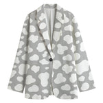 White And Grey Cow Print Women's Cotton Blazer