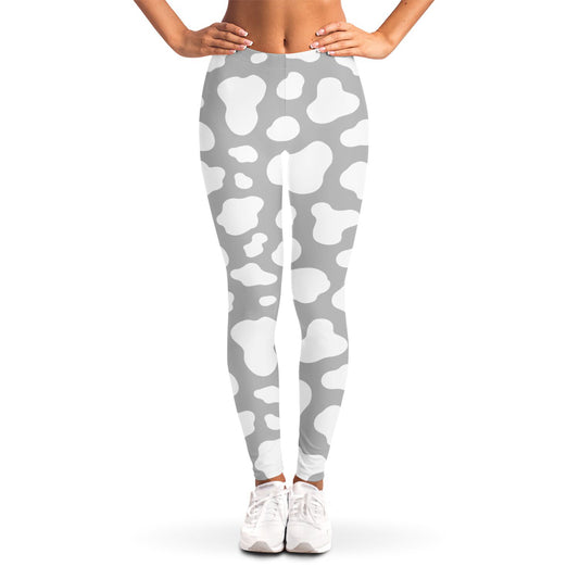 White And Grey Cow Print Women's Leggings
