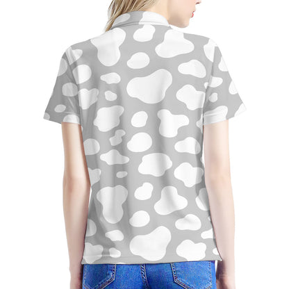 White And Grey Cow Print Women's Polo Shirt