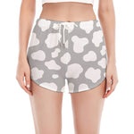 White And Grey Cow Print Women's Split Running Shorts