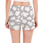 White And Grey Cow Print Women's Split Running Shorts