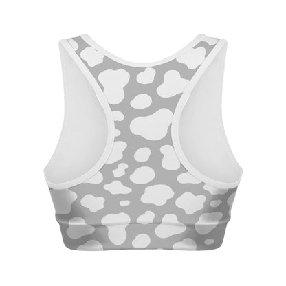 White And Grey Cow Print Women's Sports Bra