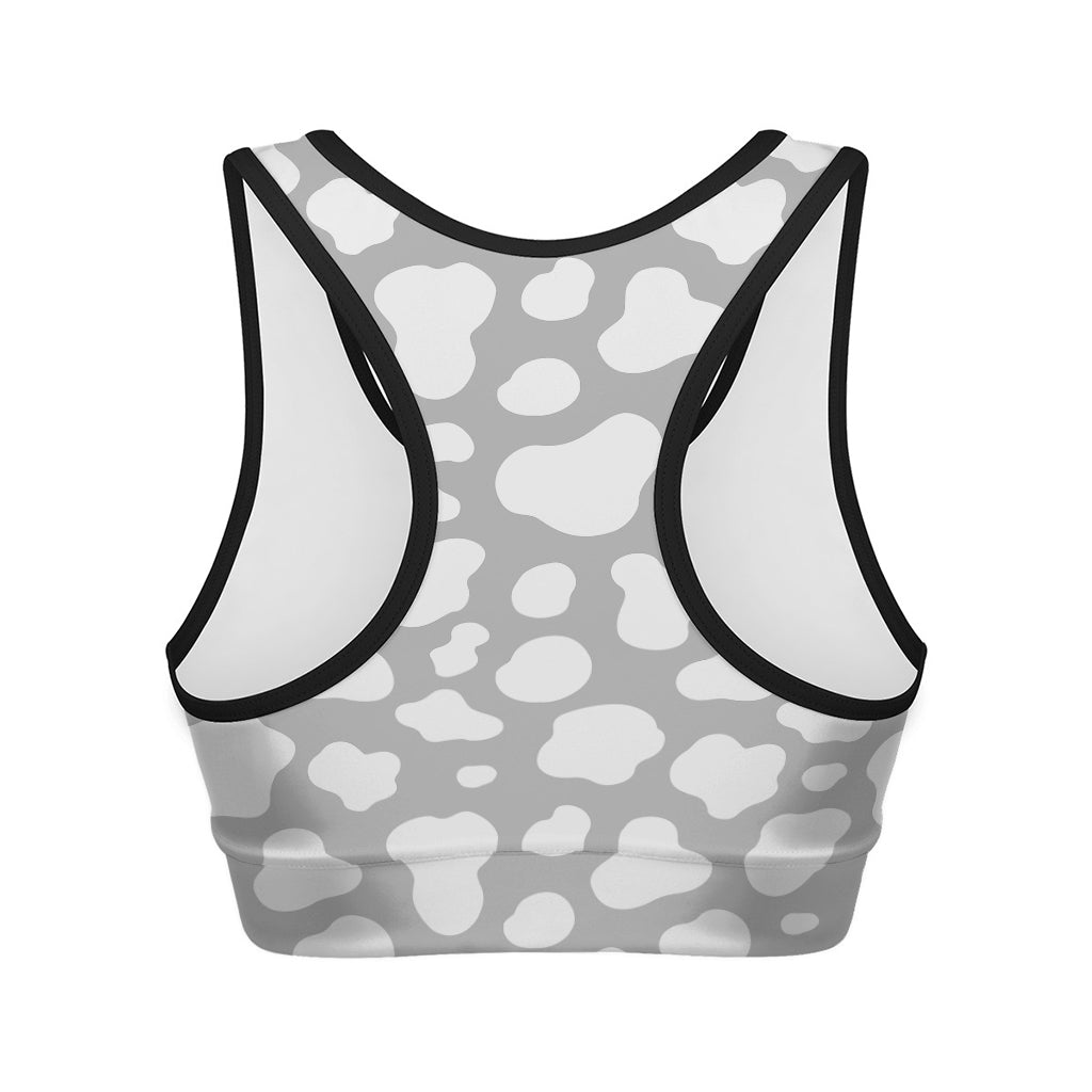 White And Grey Cow Print Women's Sports Bra
