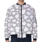 White And Grey Cow Print Zip Sleeve Bomber Jacket