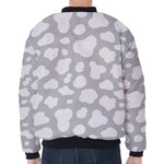 White And Grey Cow Print Zip Sleeve Bomber Jacket