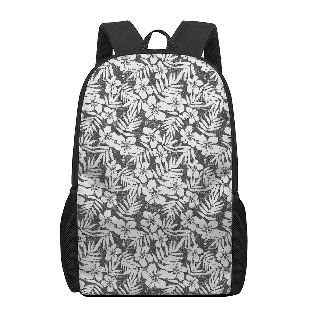 White And Grey Hawaiian Pattern Print 17 Inch Backpack