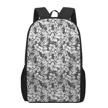 White And Grey Hawaiian Pattern Print 17 Inch Backpack