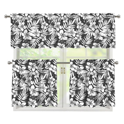 White And Grey Hawaiian Pattern Print 3 Piece Kitchen Curtains