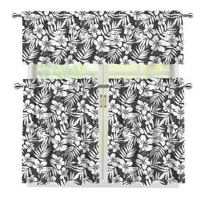 White And Grey Hawaiian Pattern Print 3 Piece Kitchen Curtains