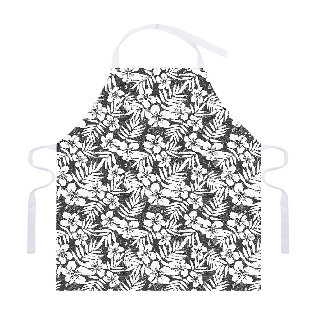 White And Grey Hawaiian Pattern Print Adjustable Apron