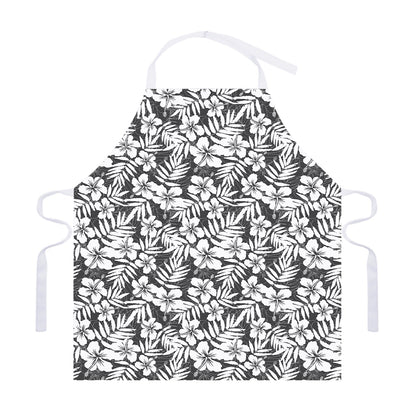 White And Grey Hawaiian Pattern Print Adjustable Apron