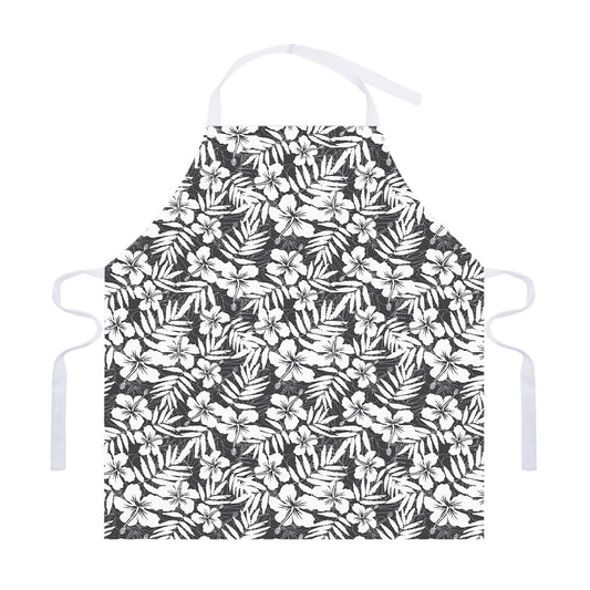 White And Grey Hawaiian Pattern Print Adjustable Apron