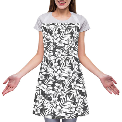 White And Grey Hawaiian Pattern Print Adjustable Apron