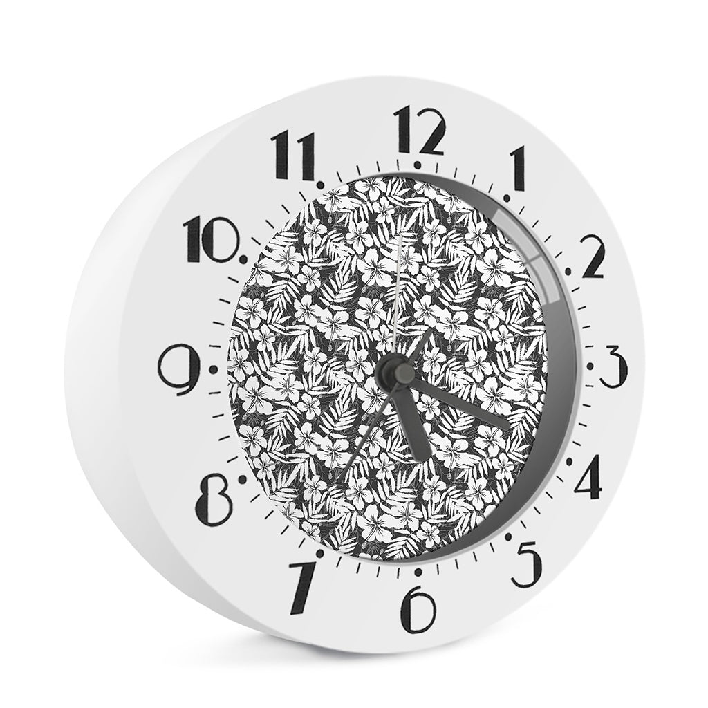 White And Grey Hawaiian Pattern Print Alarm Clock