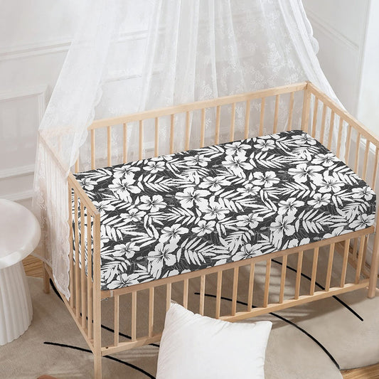 White And Grey Hawaiian Pattern Print Baby Crib Sheet