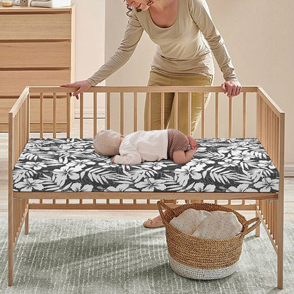 White And Grey Hawaiian Pattern Print Baby Crib Sheet