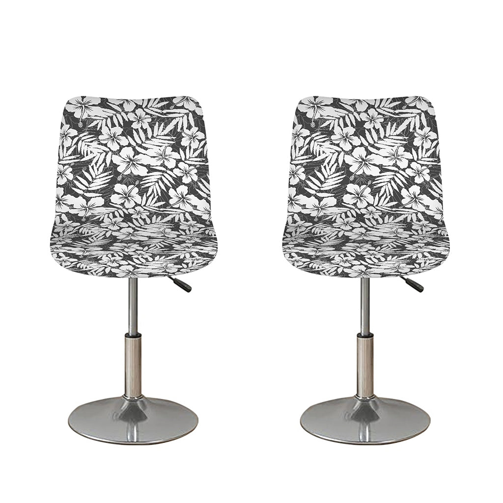 White And Grey Hawaiian Pattern Print Bar Stool Covers