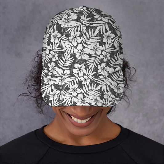 White And Grey Hawaiian Pattern Print Baseball Cap