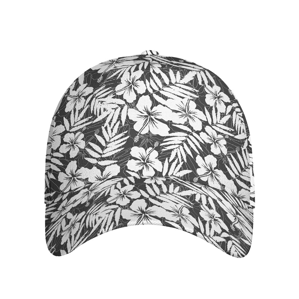 White And Grey Hawaiian Pattern Print Baseball Cap