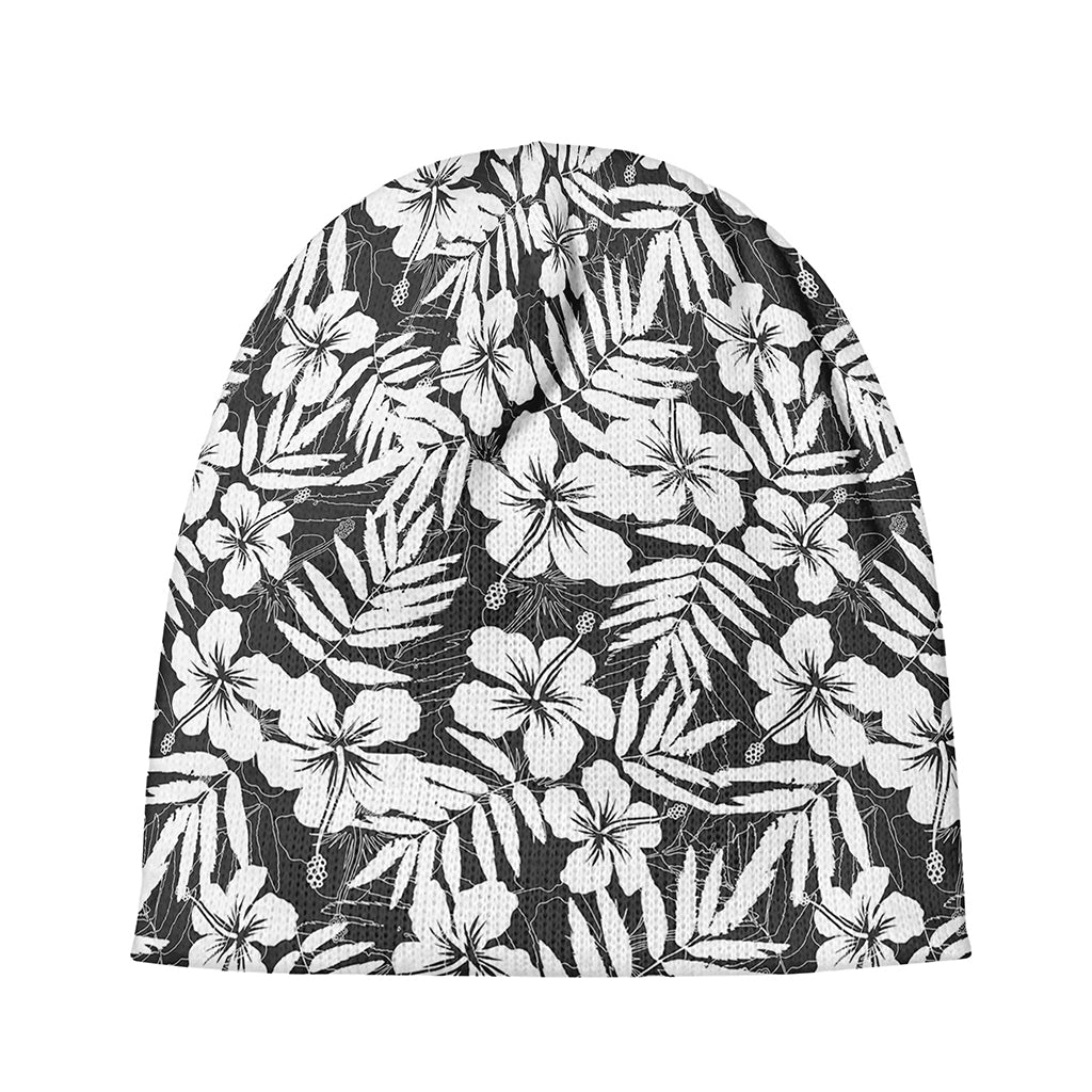 White And Grey Hawaiian Pattern Print Beanie