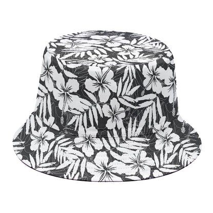 White And Grey Hawaiian Pattern Print Bucket Hat