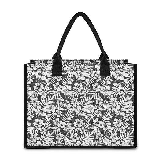 White And Grey Hawaiian Pattern Print Canvas Tote Bag