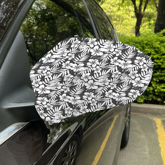 White And Grey Hawaiian Pattern Print Car Side Mirror Covers