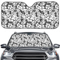 White And Grey Hawaiian Pattern Print Car Windshield Sun Shade