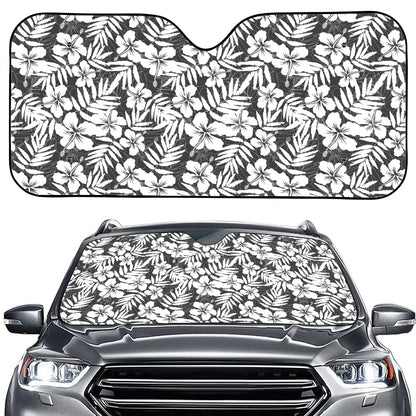 White And Grey Hawaiian Pattern Print Car Windshield Sun Shade