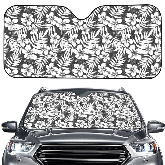 White And Grey Hawaiian Pattern Print Car Windshield Sun Shade