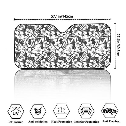White And Grey Hawaiian Pattern Print Car Windshield Sun Shade