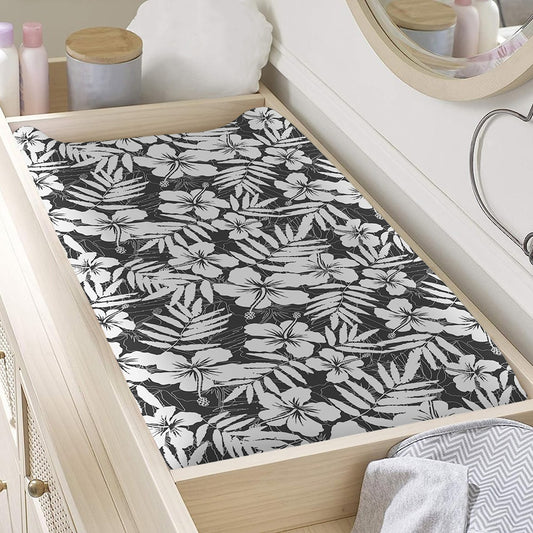 White And Grey Hawaiian Pattern Print Changing Pad Cover