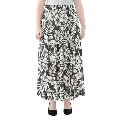 White And Grey Hawaiian Pattern Print Chiffon Maxi Skirt