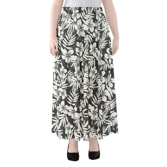 White And Grey Hawaiian Pattern Print Chiffon Maxi Skirt