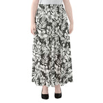 White And Grey Hawaiian Pattern Print Chiffon Maxi Skirt