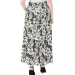 White And Grey Hawaiian Pattern Print Chiffon Maxi Skirt