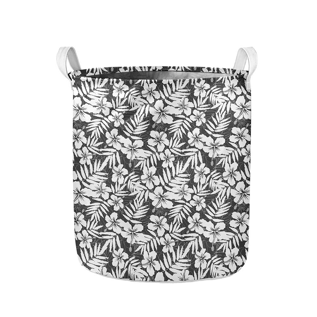 White And Grey Hawaiian Pattern Print Collapsible Laundry Basket