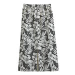 White And Grey Hawaiian Pattern Print Cotton Front Slit Maxi Skirt